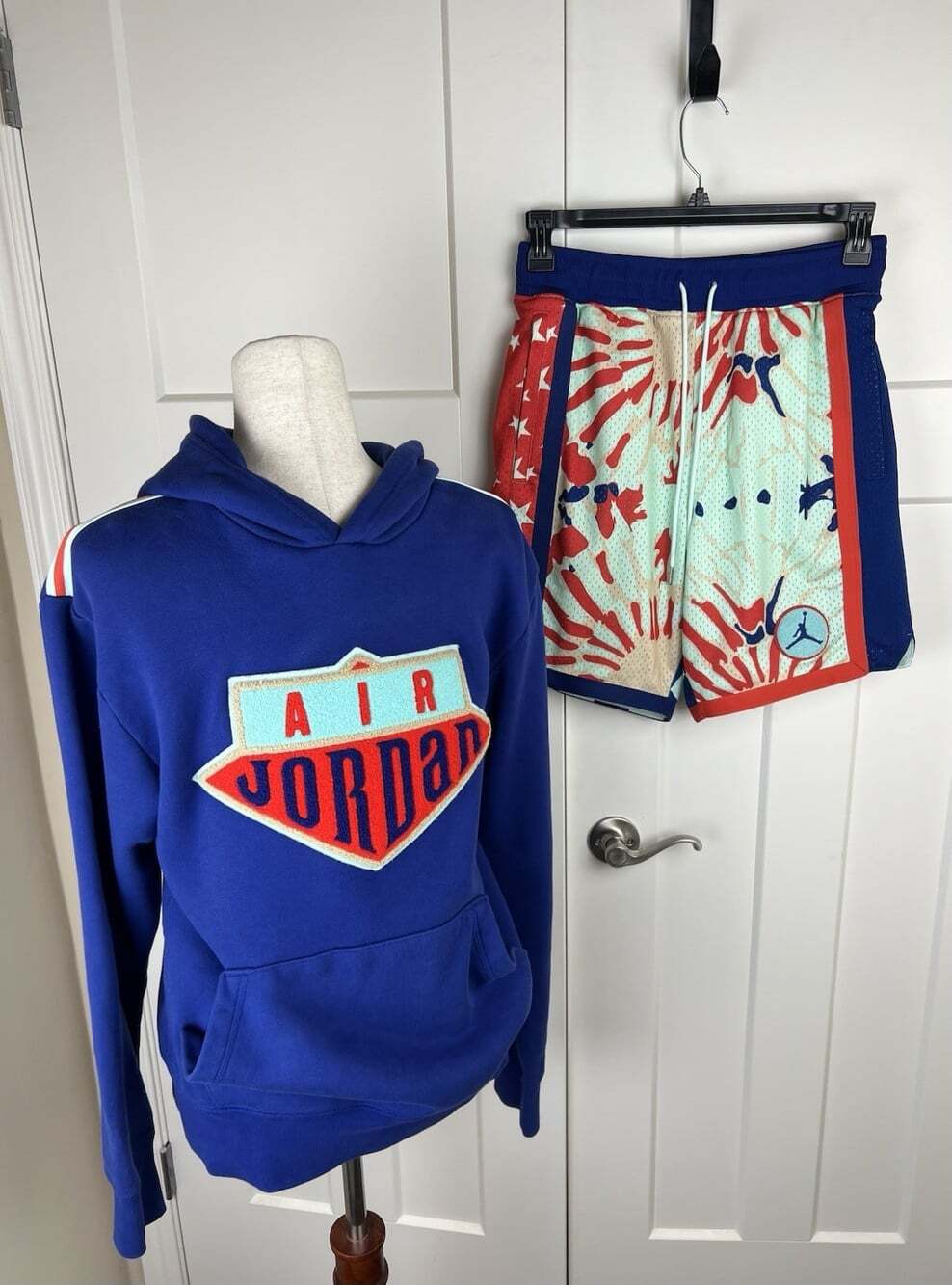 Air Jordan Boys Youth M Hoodie Shorts Set Jumpman 23 Mesh Blue Red Preppy